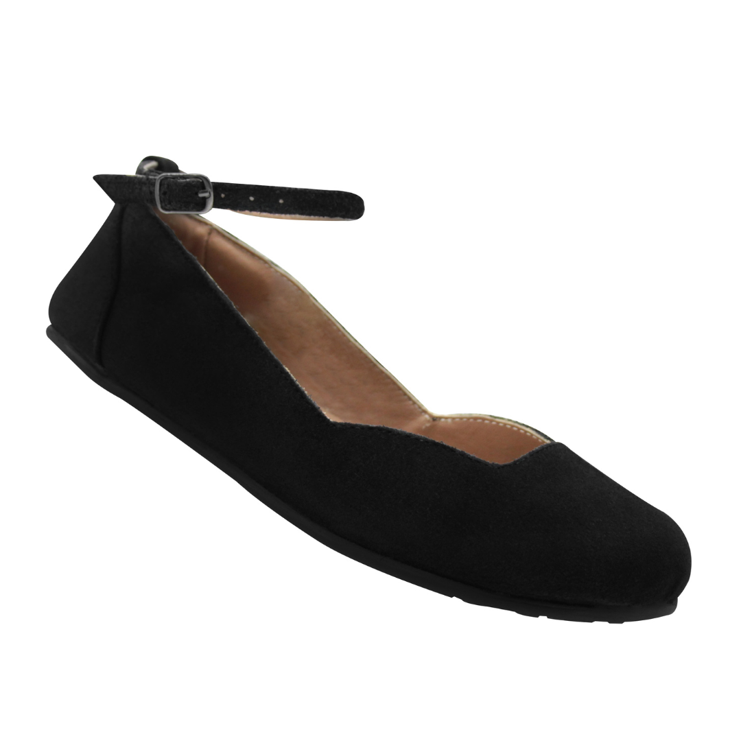 Black suede flats with ankle strap hot sale